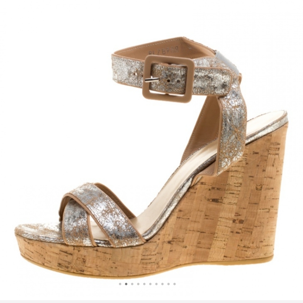 Stuart Weitzman Metallic Silver Embossed Suede Cr… - image 1